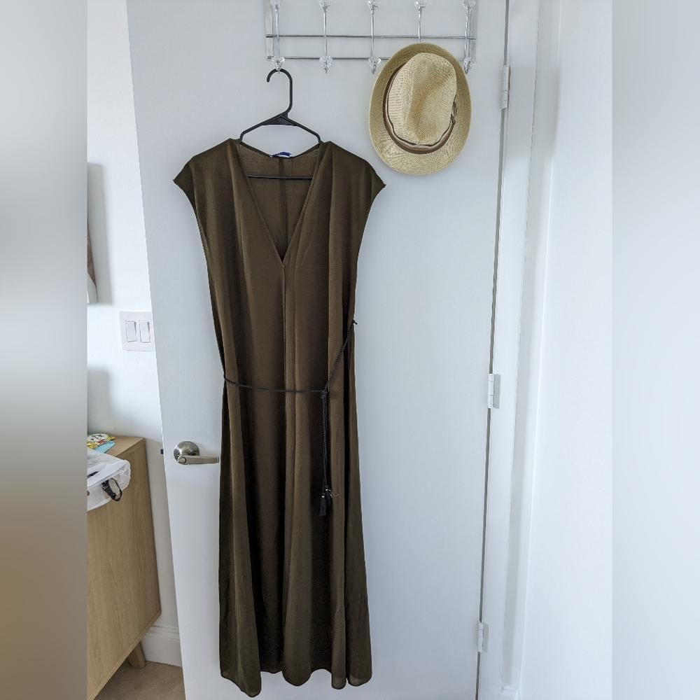 Zara Khaki Tassel Belt Dress